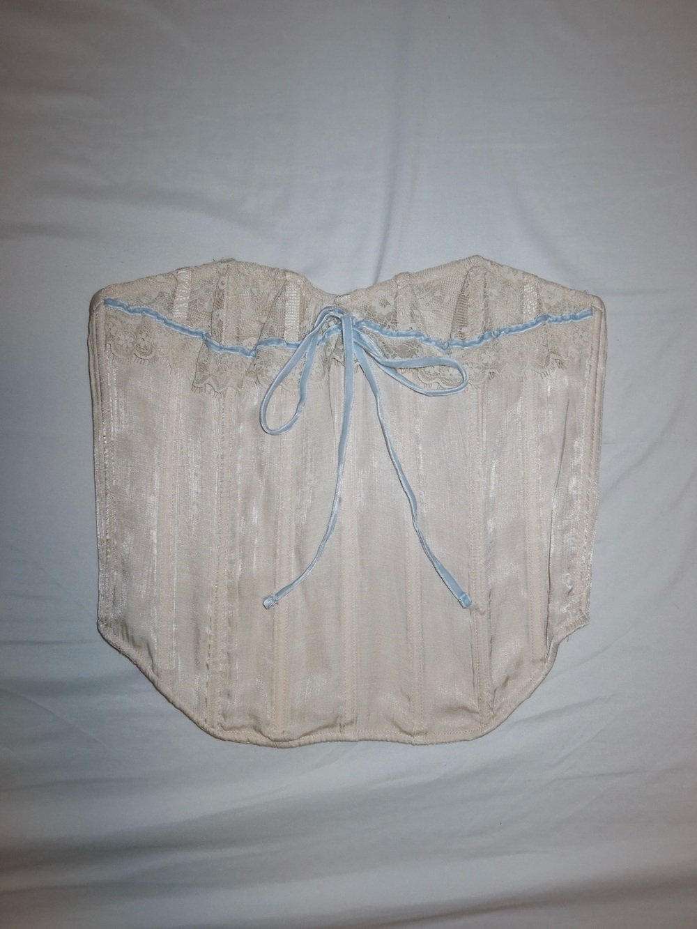 Free People Cream Lace Corset Bustier with Blue Trim